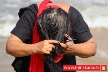 சந்த்யா எக்னலிகொட முகத்துவாரம் காளி கோவிலில் நிறைவேற்றிய சடங்கு-Prageeth Eknaligoda's Wife Sandya Ekneligoda Shaved Her Hair